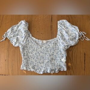 Altar'd State Blue and White Floral Smocked Blouse